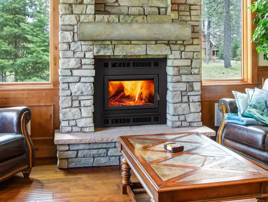 Original photo from The Fire Factory of a wood fireplace.