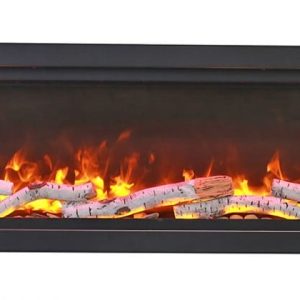 Amantii - 60" Clean face Electric Built-in with log and glass, black steel surround