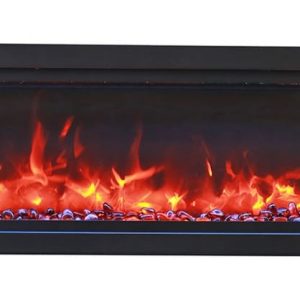 Amantii - 74" Clean face Electric Built-in with log and glass, black steel surround