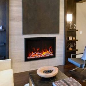Amantii - Smart 33” Fireplace – includes a steel trim, glass inlay, 10 piece log set with remote and cord