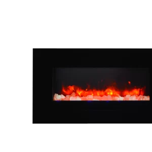 Amantii - Smart 34" Flush Mount fireplace with Black Glass Surround, Log set