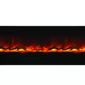 Amantii - Smart 88" Flush Mount fireplace with Black Glass Surround, Log set
