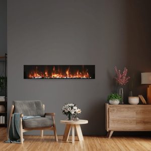Amantii - Smart 60″ Extra Slim Indoor or Outdoor Electric Built-In only Electric Fireplace with black steel surround