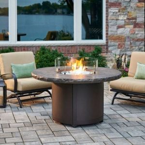 The Outdoor GreatRoom - Marbleized Noche Beacon Round Gas Fire Pit Table