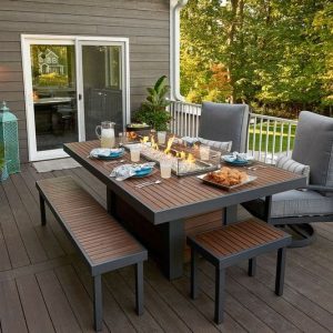 The Outdoor GreatRoom - Kenwood Linear Dining Height Gas Fire Pit Table